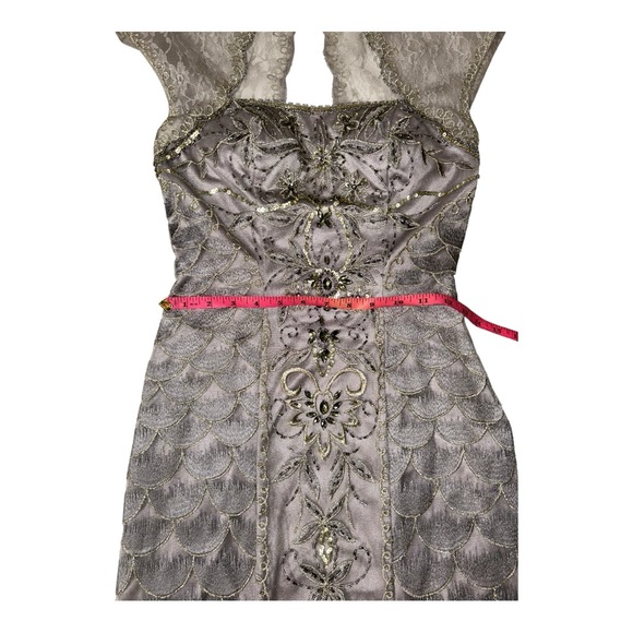 Sue Wong l Beaded Silver Cocktail Dress Size 0 - Picture 7 of 12